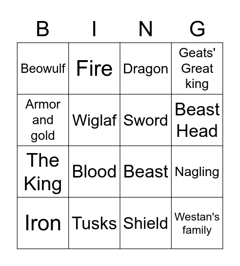 The Battle of the Dragon Pt2. Bingo Card