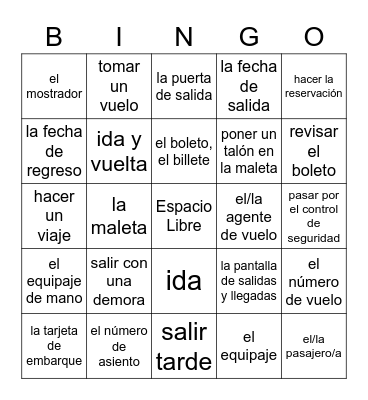 EN EL AVION Bingo Card