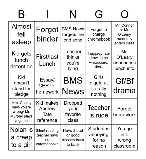 Daily BMS Bingo Card