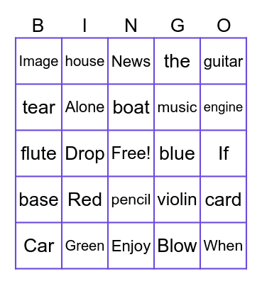 Sight Words Bingo Card