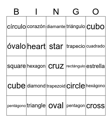 Shapes Bingo Card