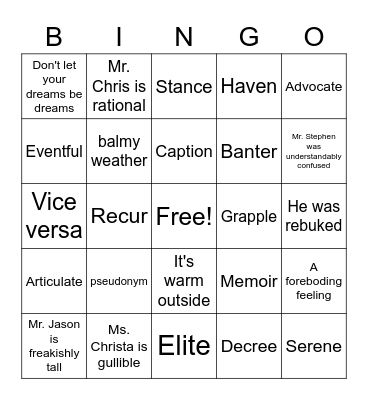 Untitled Bingo Card