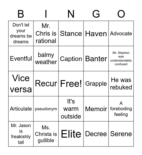 Untitled Bingo Card