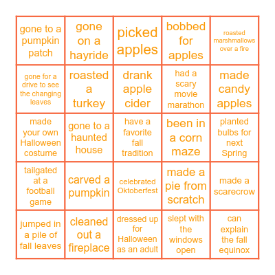 Hello Fall! Bingo Card