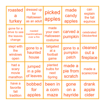 Hello Fall! Bingo Card