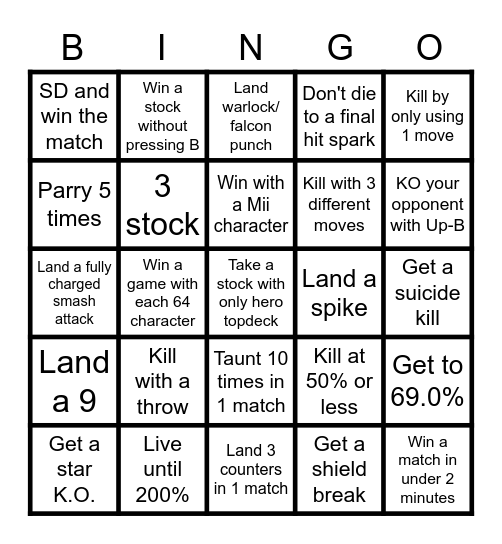 Smash ultimate Bingo Card