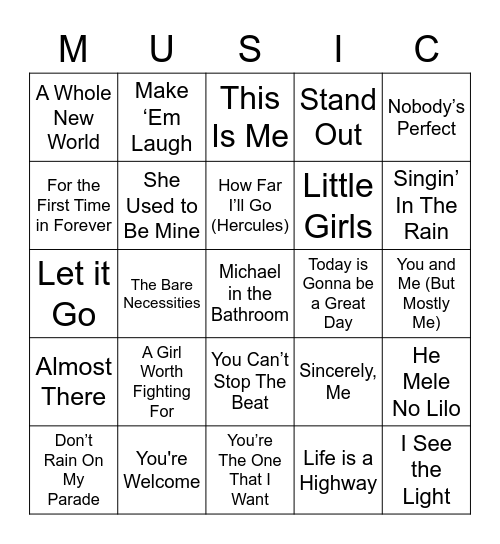 Disney Club x LMT Musical BINGO Card