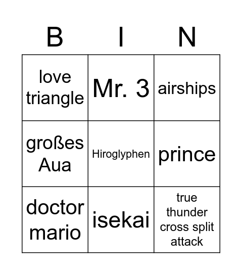 Brongo Bingo Card
