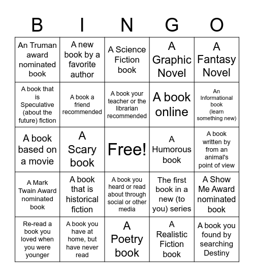 Book Bingo Card