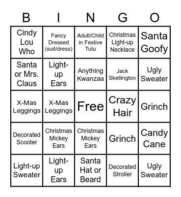 Holiday Bingo Card