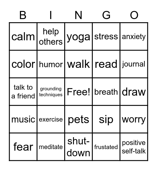 Stress Related Bingo Card