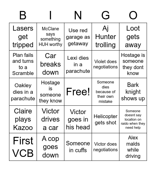 Angels Vault Bingo Card