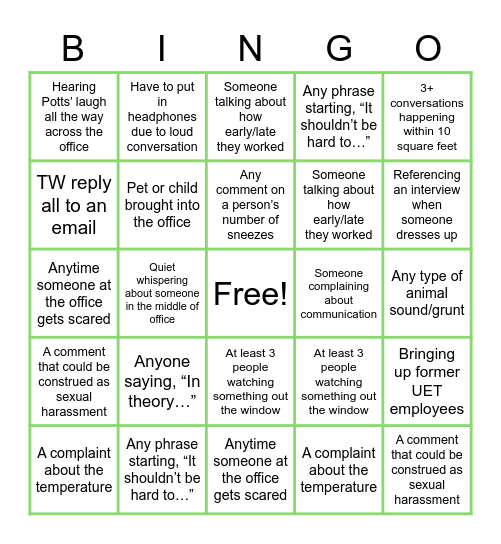 UET Bingo Card