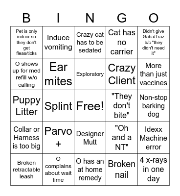 Vet Tech BINGO Card