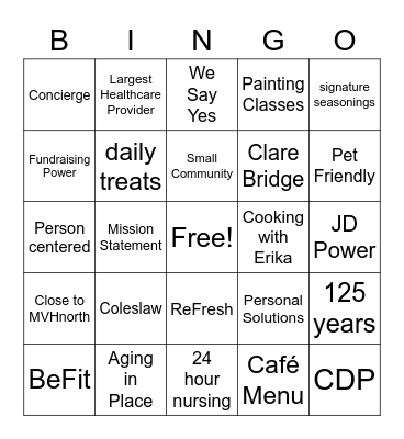 Points of Difference Bingo Card