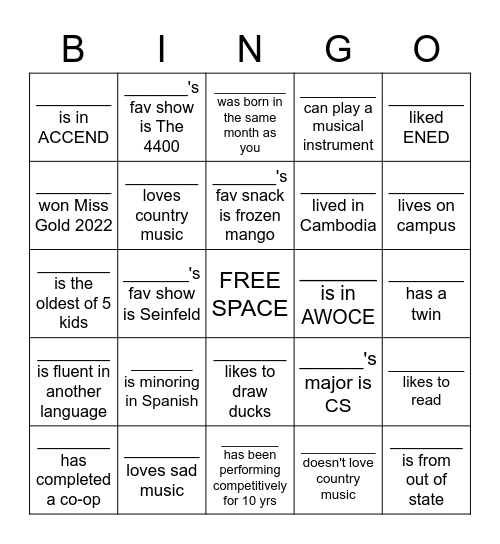 New Member Bingo! Bingo Card