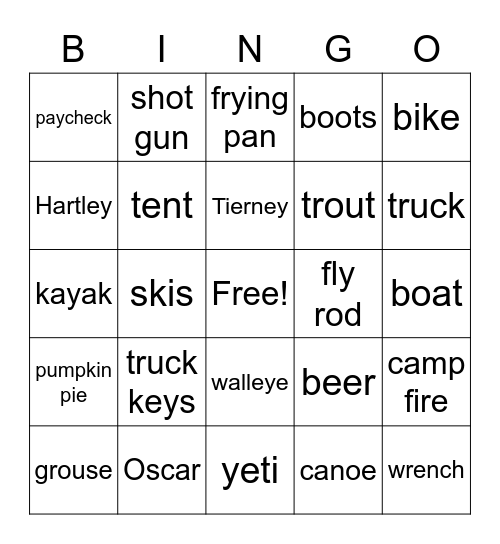 Carson Fest Bingo Card