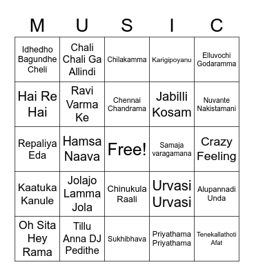 NATA MUSICAL Thambola Bingo Card