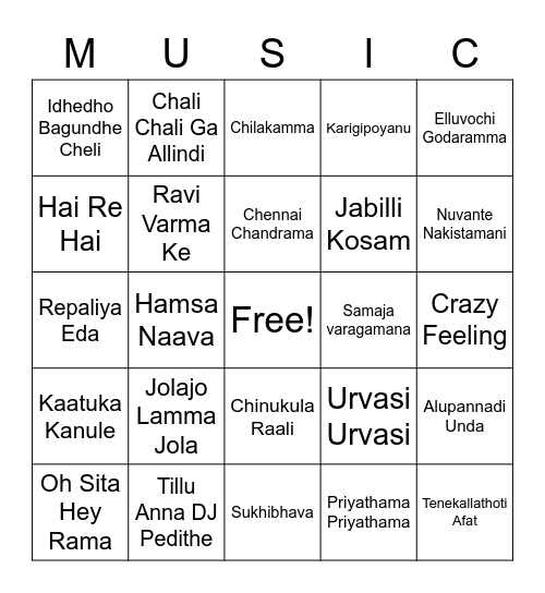 NATA MUSICAL Thambola Bingo Card