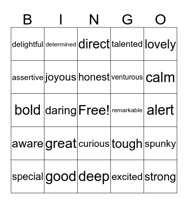 Strength Word Bingo Card