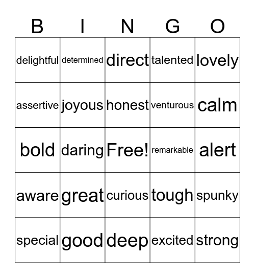 Strength Word Bingo Card