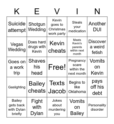 Kevin Card Bingo Card