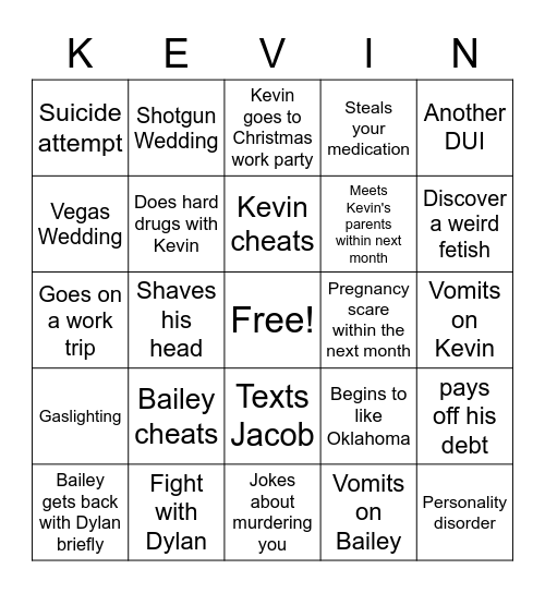 Kevin Card Bingo Card