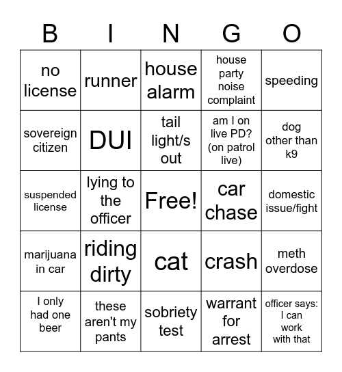 On Patrol: Live Bingo Card