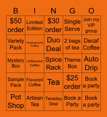 October Bonus Prize Bingo Card