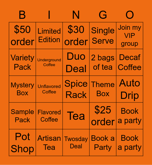 October Bonus Prize Bingo Card