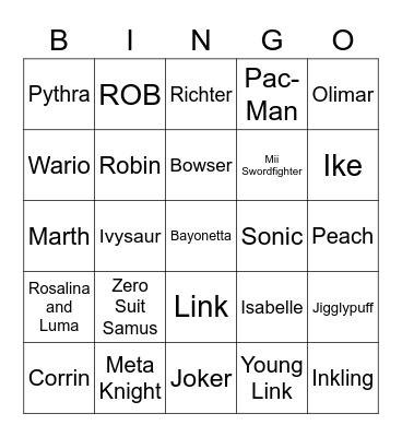 SSBU Bingo by Bewbie minus DLC Bingo Card