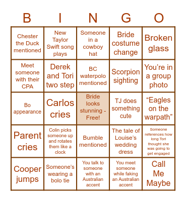 Tori and Carlos Bingo Card
