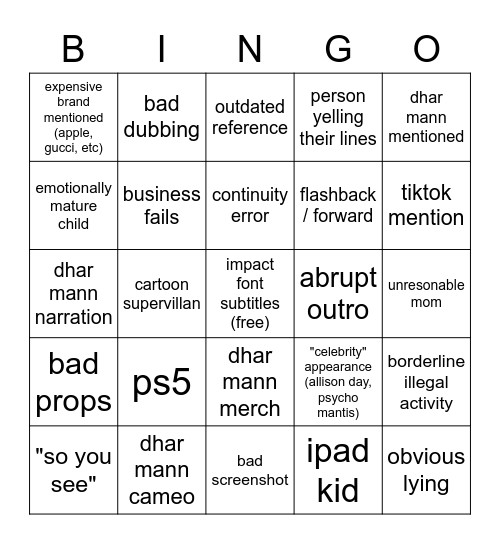 dhar mann bingo Card