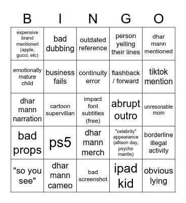 dhar mann bingo Card