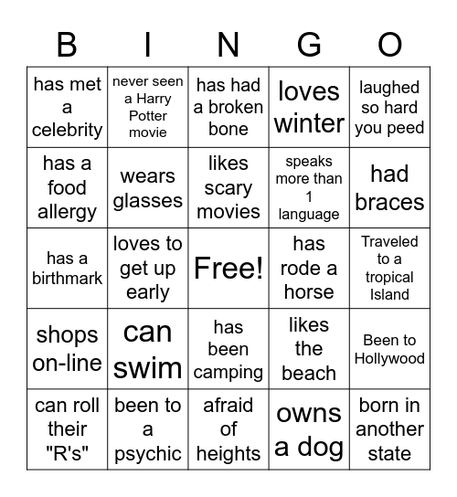 PRE-REG BINGO Card