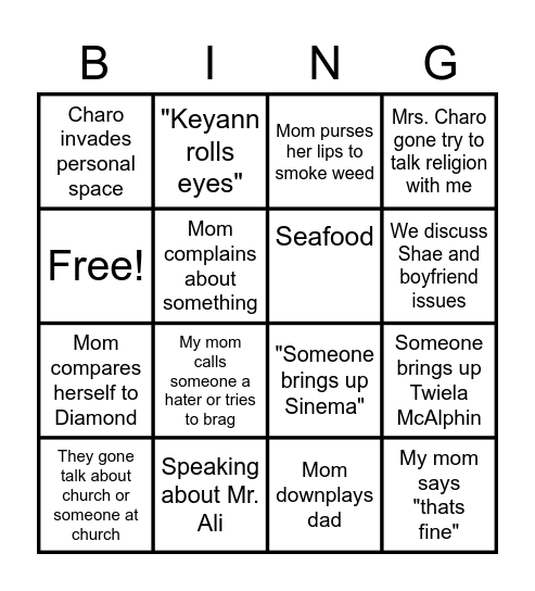 Mom's Birthday Bingo Card
