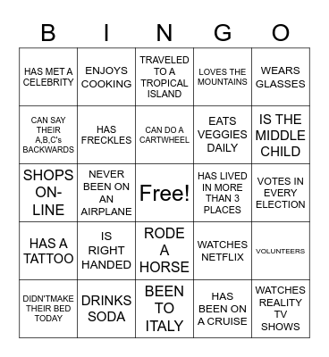 PRE-REG BINGO Card