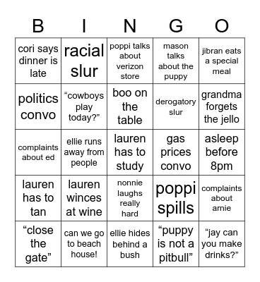 Thanksgiving Bingo Card