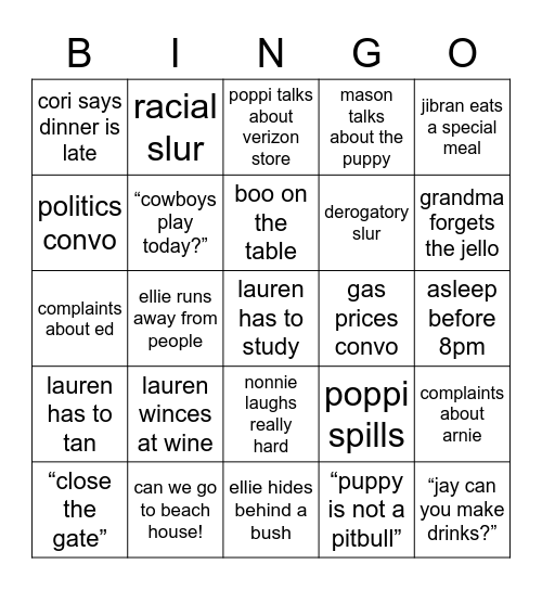 Thanksgiving Bingo Card