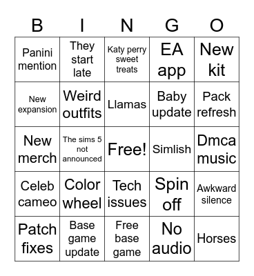 Sims summit bingo Card