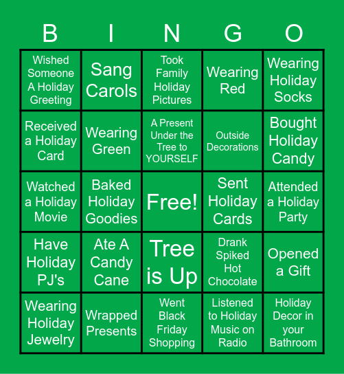 Holiday Fun Bingo Card