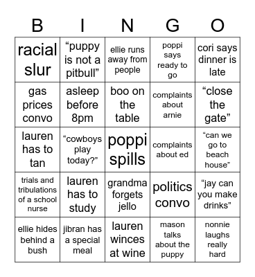 Thanksgiving Bingo Card