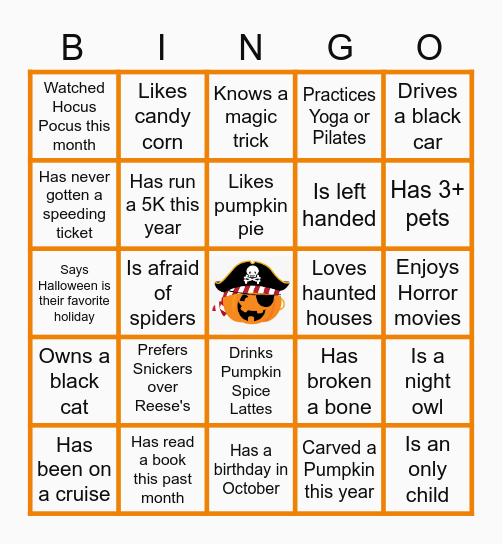 Halloween Mix and Mingle: Find Someone Who... Bingo Card