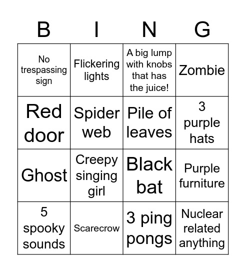 Haunted House Bingo Card