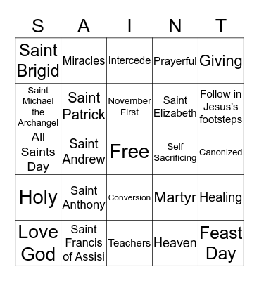 All Saints Day Bingo Card