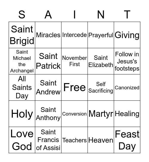 All Saints Day Bingo Card