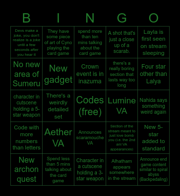 3.2 Livestream bingo Card