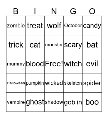 Halloween Bingo Card