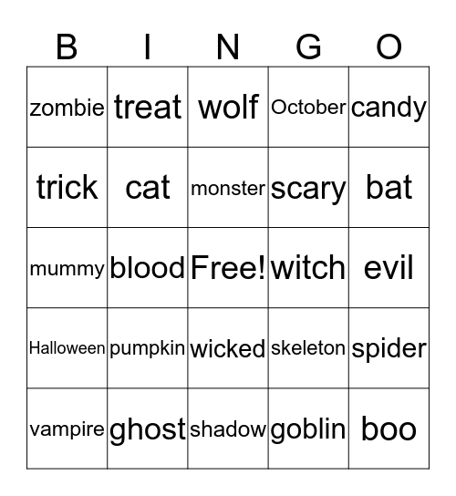 Halloween Bingo Card