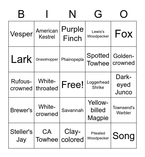 Sparrow Bingo Card